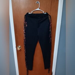 BLACK PANT WITH SIDE BLUE AND GOLD FRINGES. SUPER COMFORTABLE!❤️
